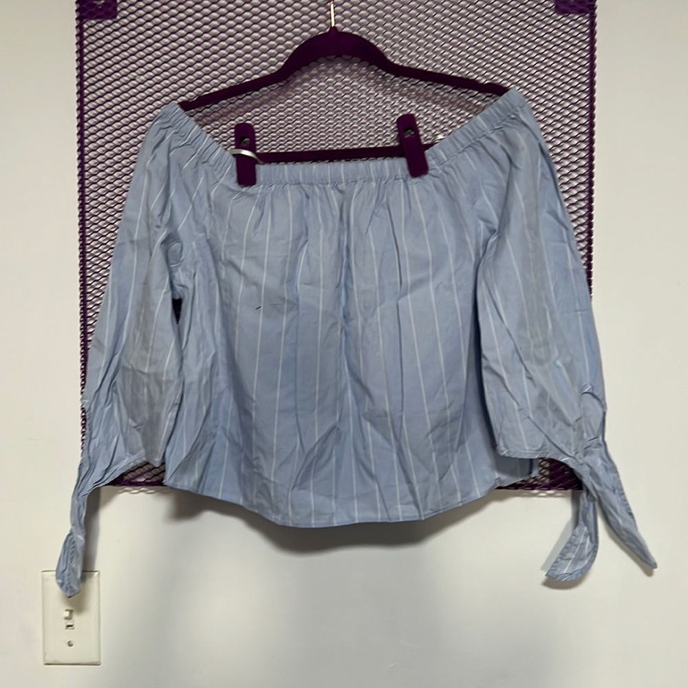 Off the shoulder pinstripe blouse